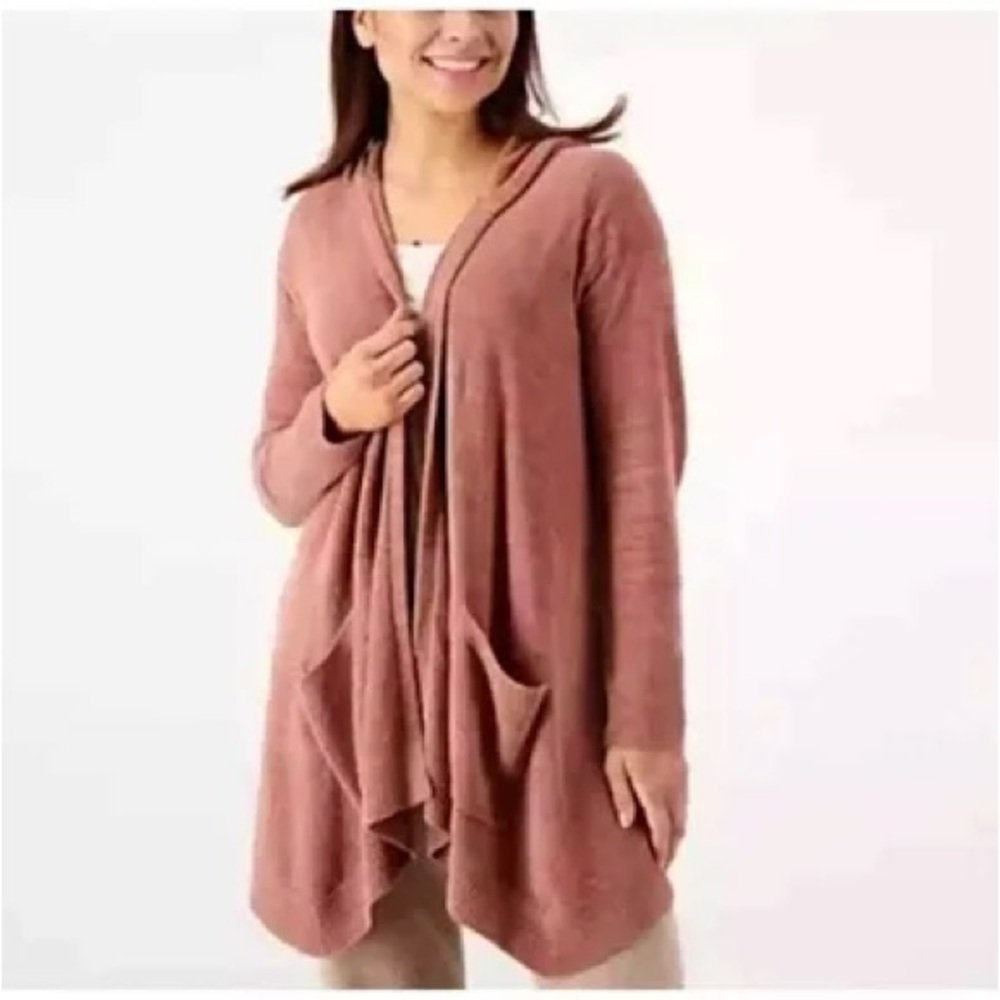 Barefoot Dreams CozyChic Ultra Lite Hooded Seashore Cardigan Clay Large